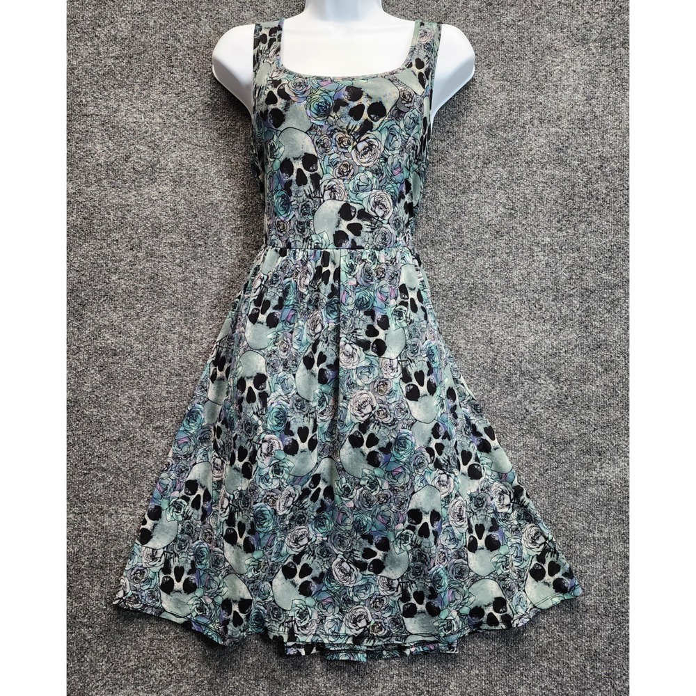 Torrid Skull Rose Floral Mesh Fit & Flare Skater Goth Grunge Punk Dress Size 0